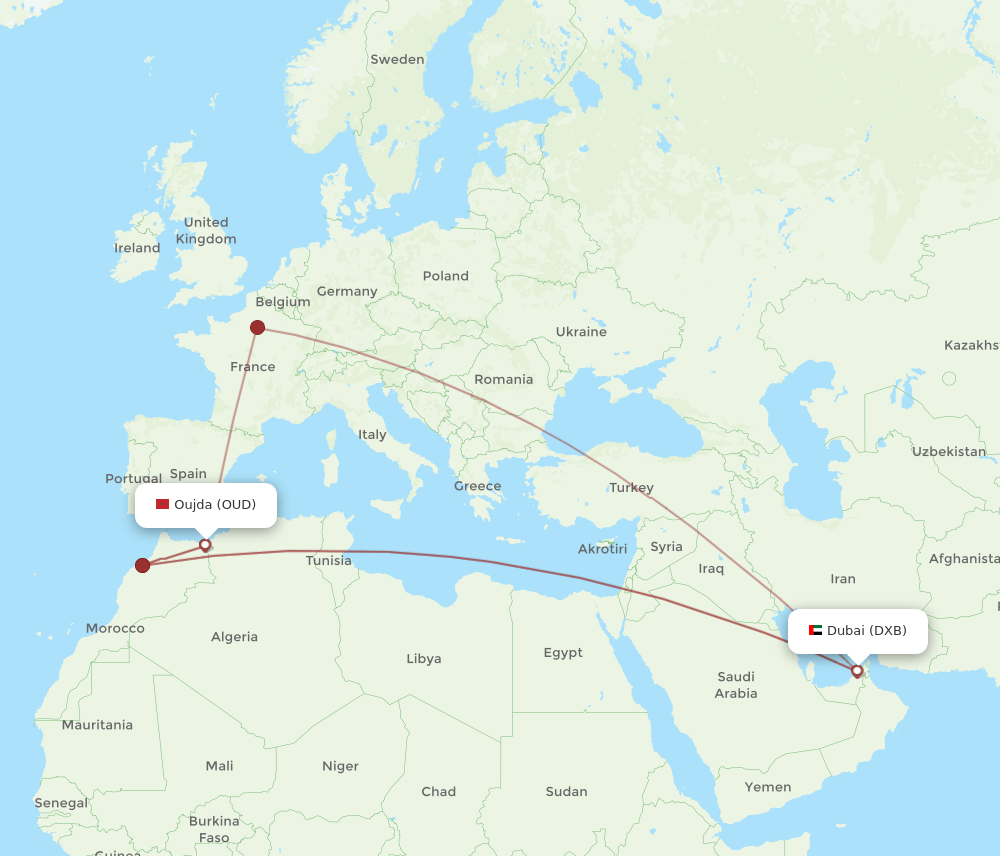 DXB-OUD flight routes