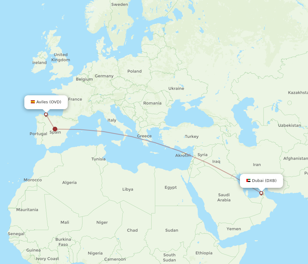DXB-OVD flight routes