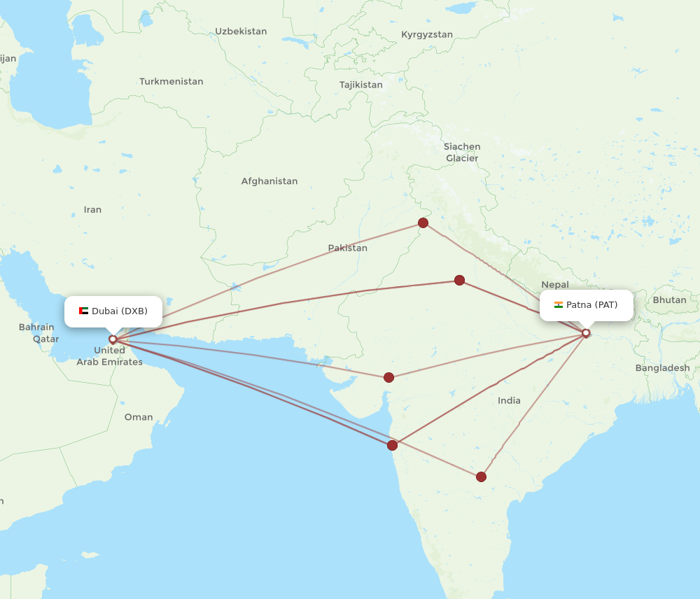 DXB to PAT flights and routes map