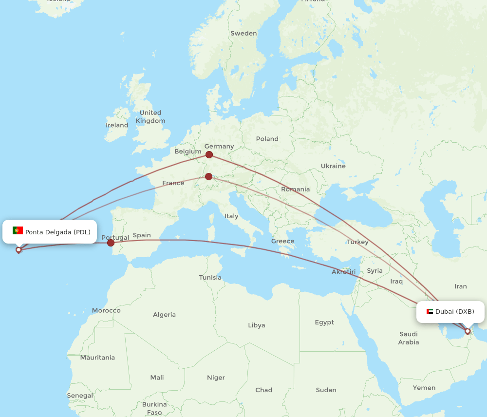 DXB-PDL flight routes