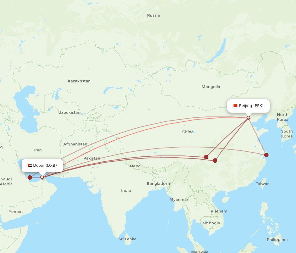 DXB-PEK flight routes