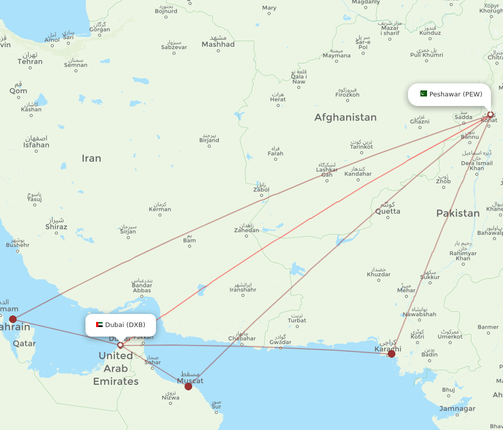 DXB-PEW flight routes
