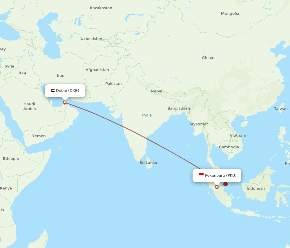 DXB to PKU flights and routes map