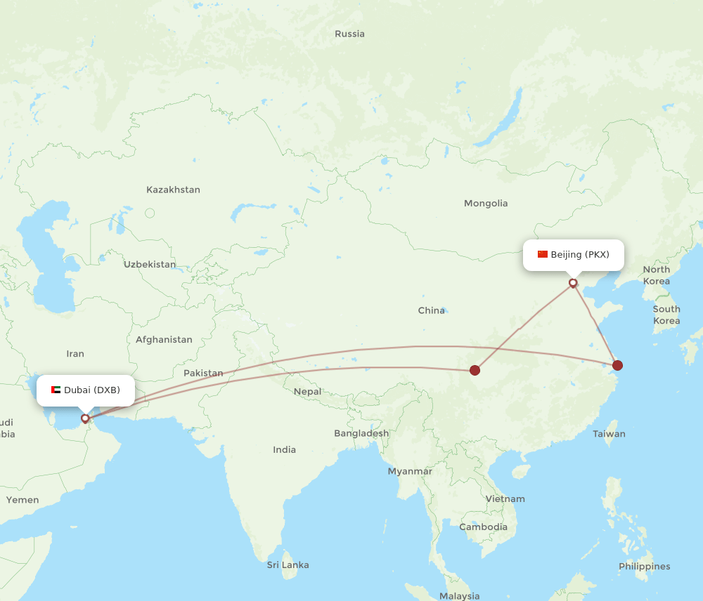 DXB-PKX flight routes