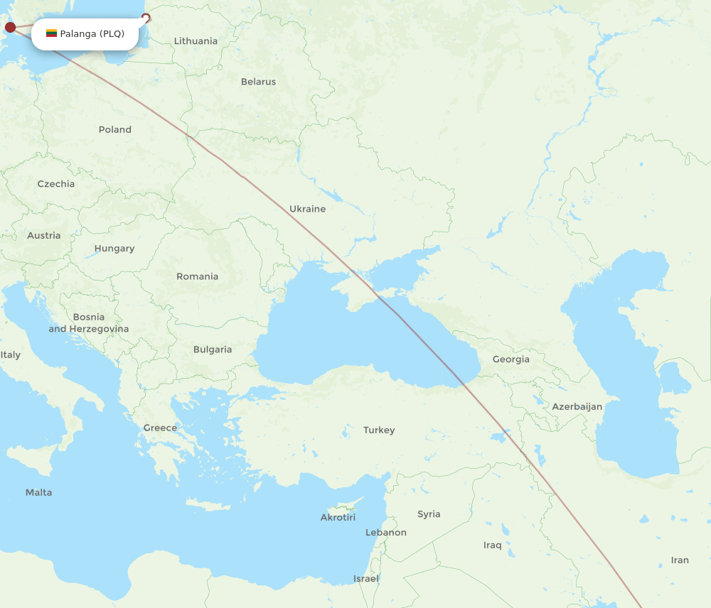 Palanga - Dubai route map and flight paths