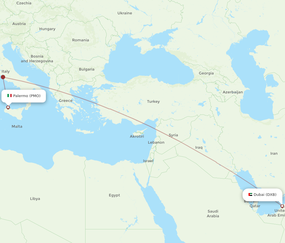 DXB to PMO flights and routes map