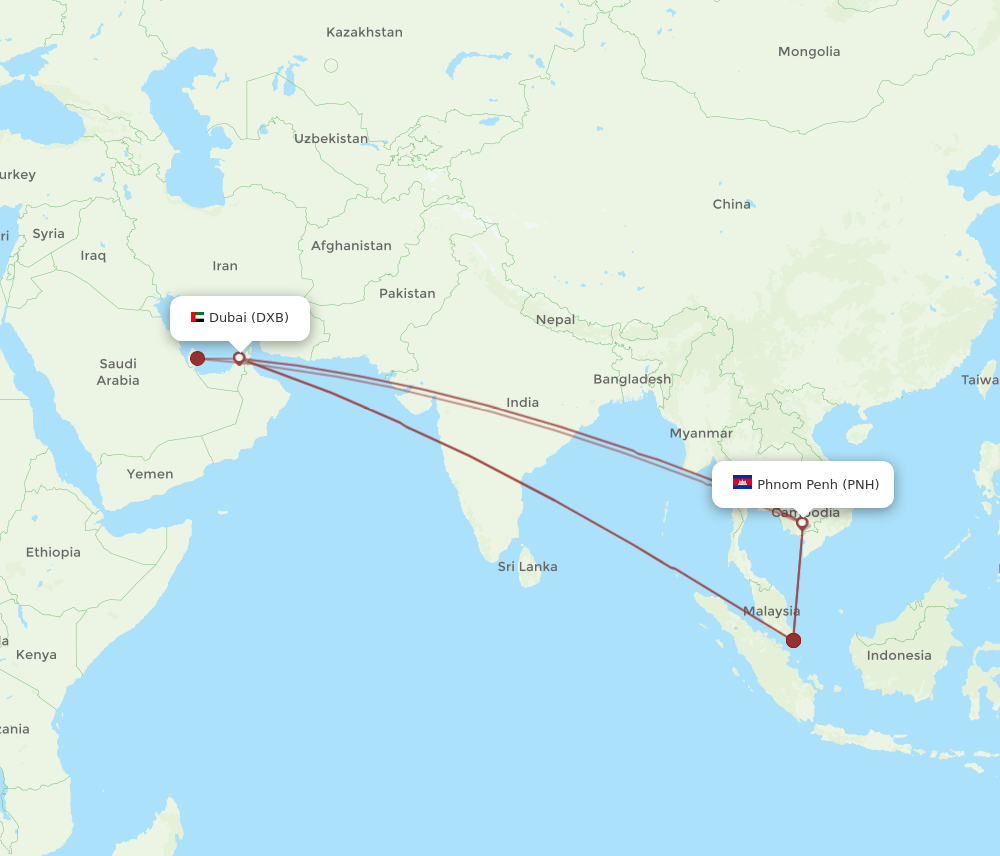 DXB-PNH flight routes