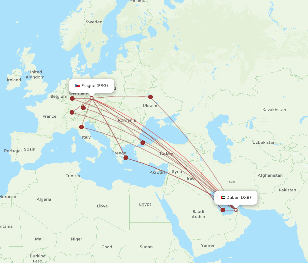 DXB-PRG flight routes