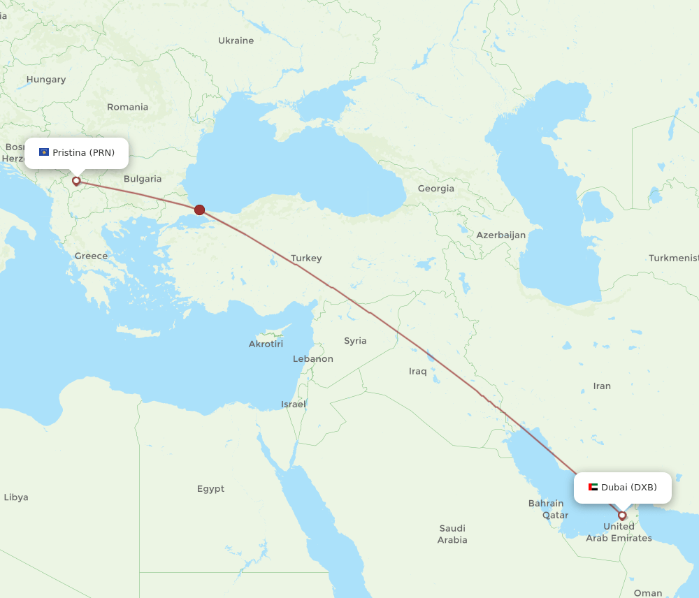 DXB-PRN flight routes