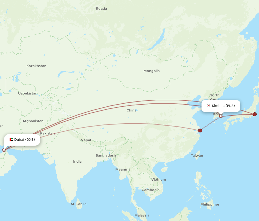 DXB-PUS flight routes