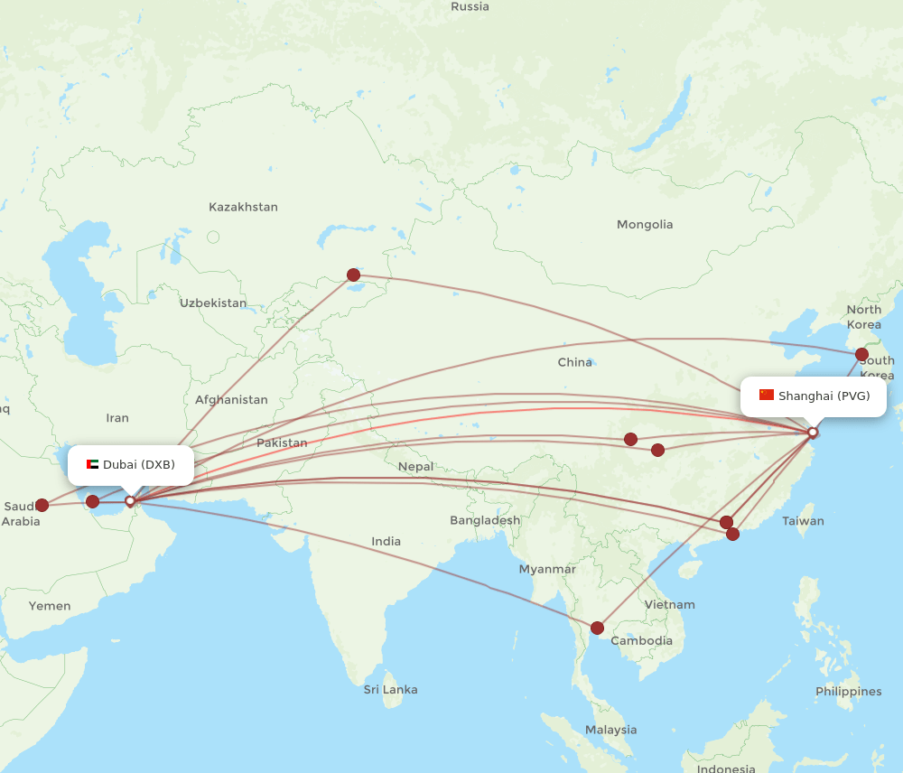 DXB-PVG flight routes
