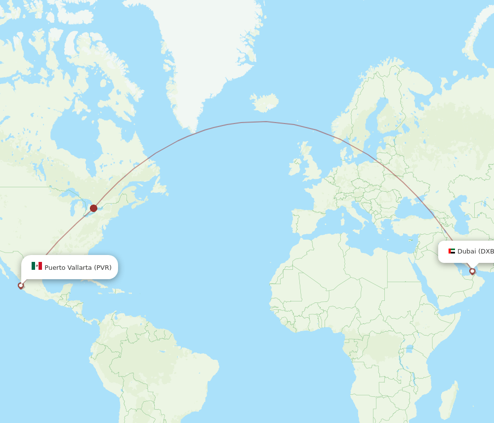 DXB to PVR flights and routes map