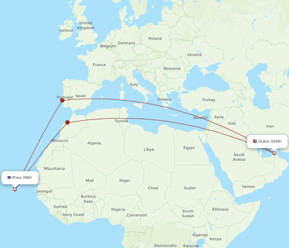 DXB-RAI flight routes
