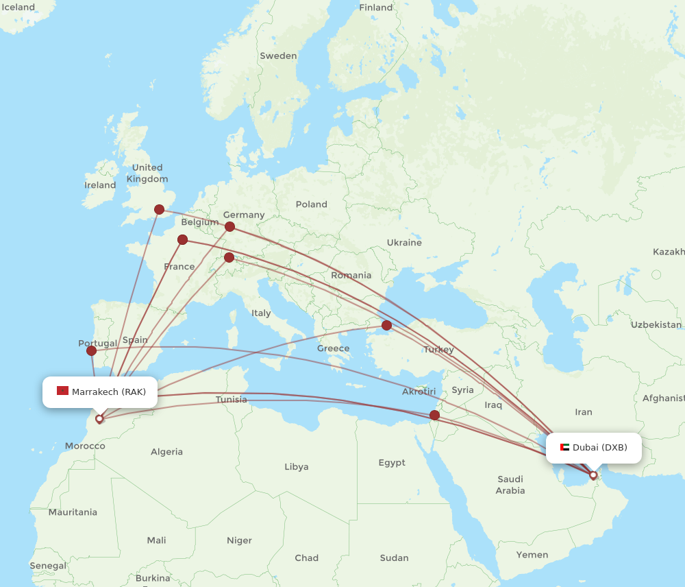 DXB to RAK flights and routes map