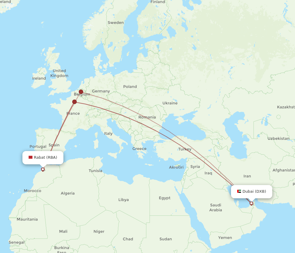 DXB to RBA flights and routes map
