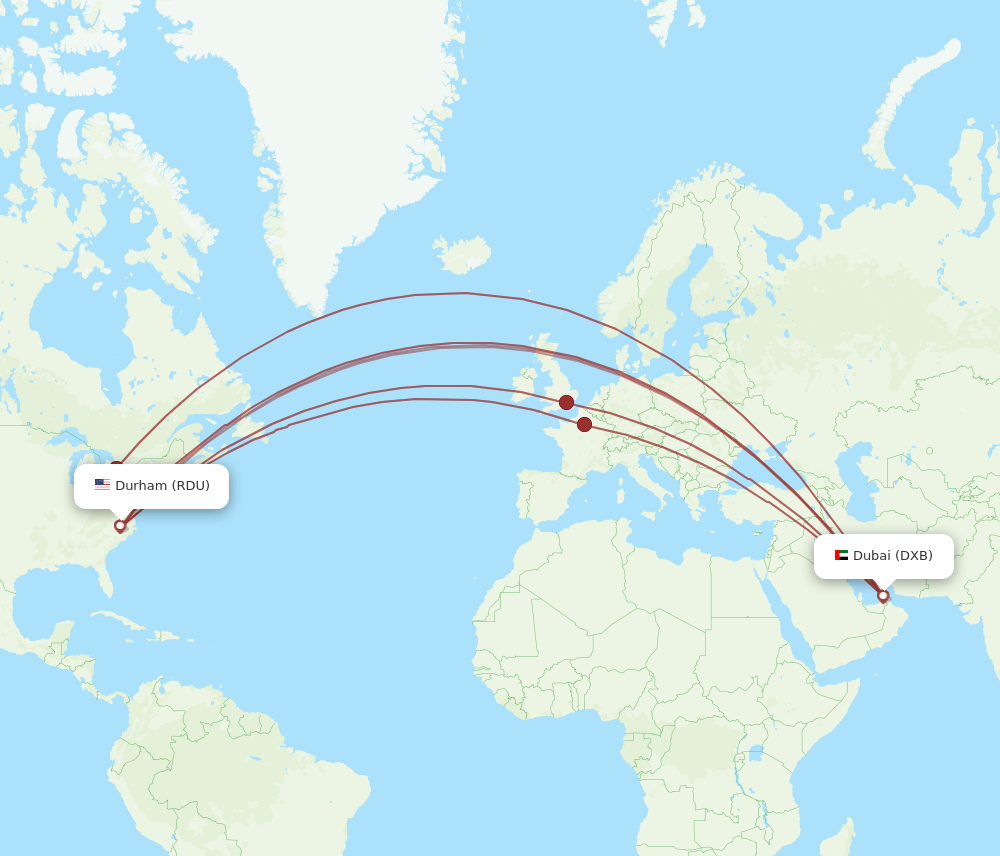 DXB-RDU flight routes