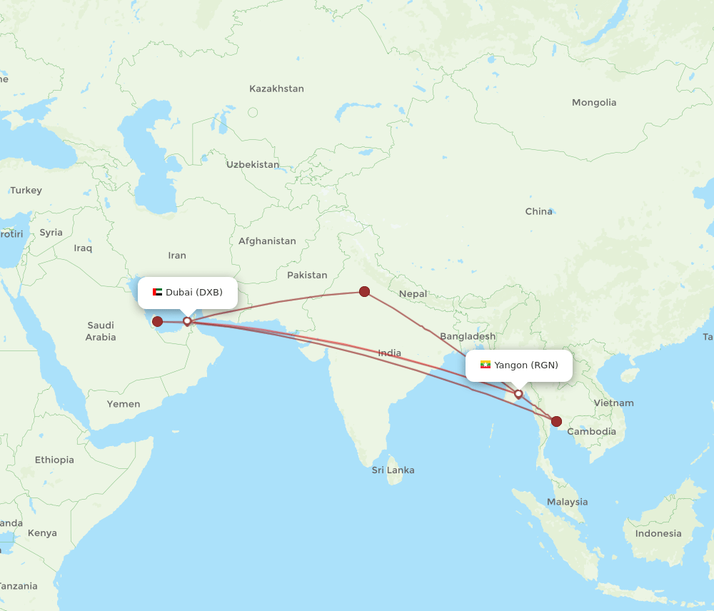 DXB-RGN flight routes