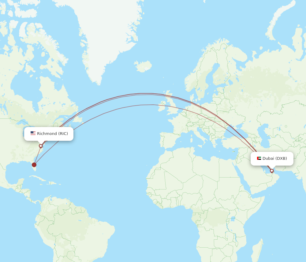 DXB-RIC flight routes