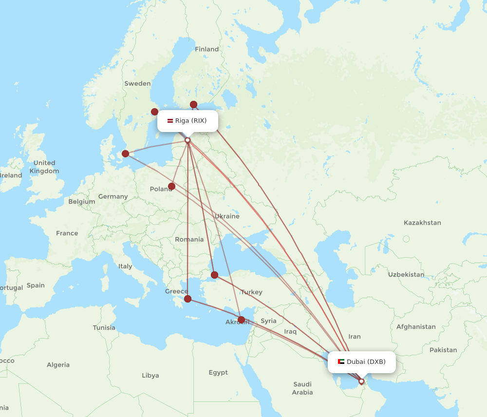 DXB-RIX flight routes