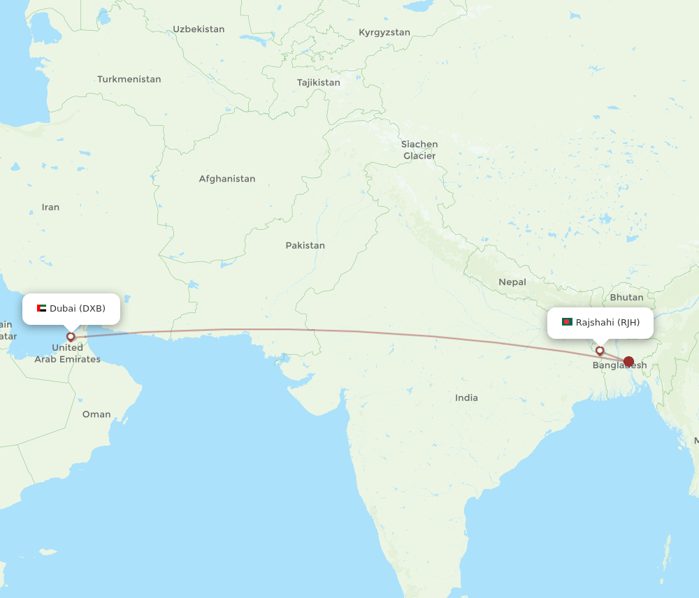 DXB to RJH flights and routes map