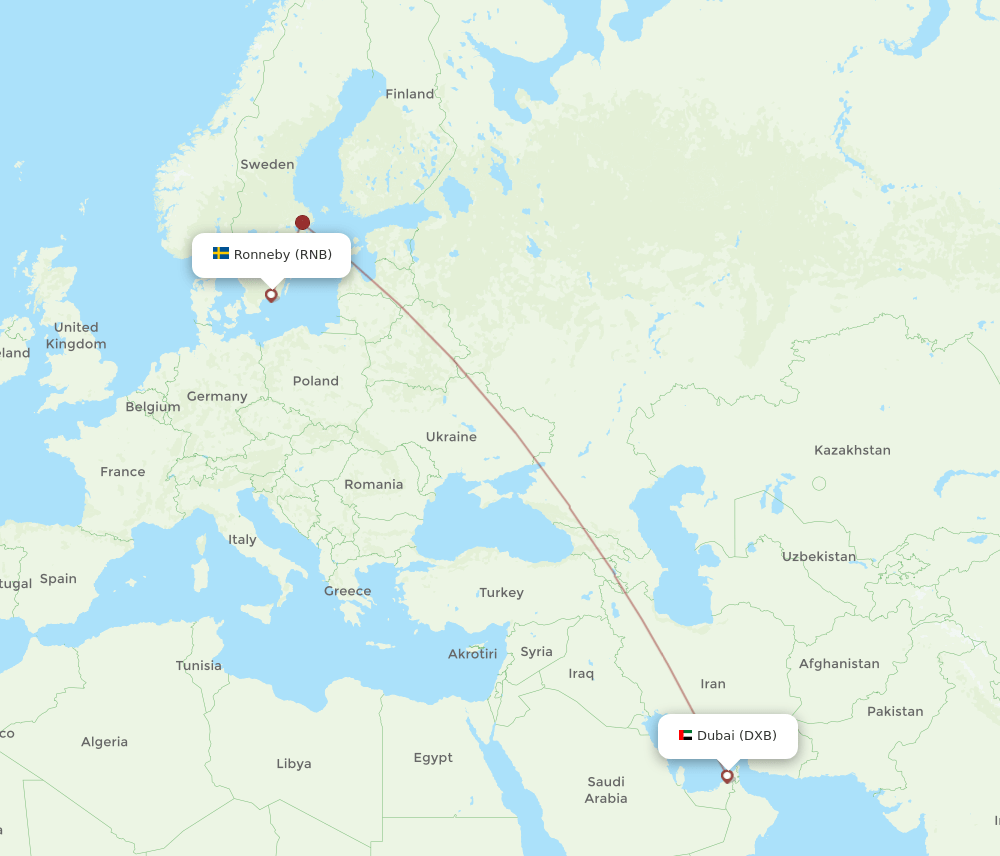 DXB to RNB flights and routes map