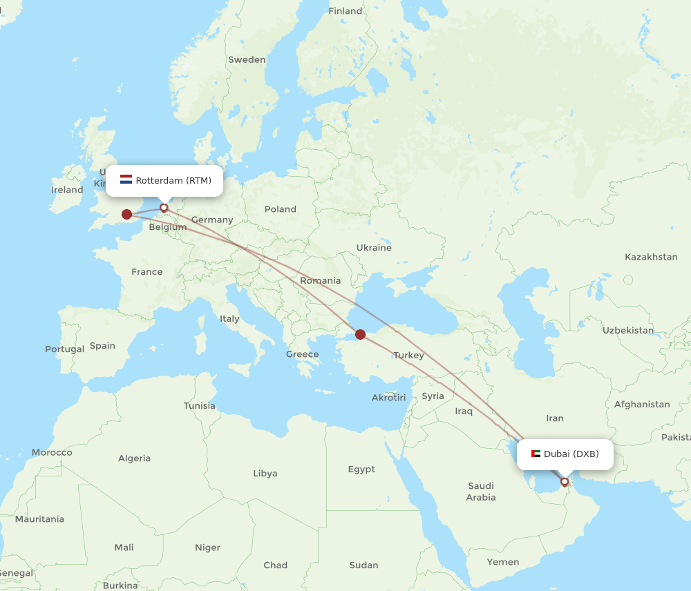 DXB-RTM flight routes