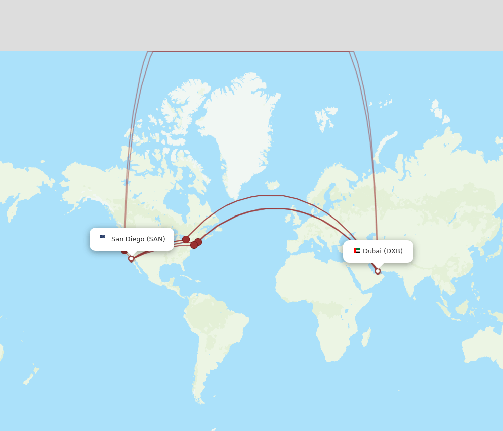DXB-SAN flight routes