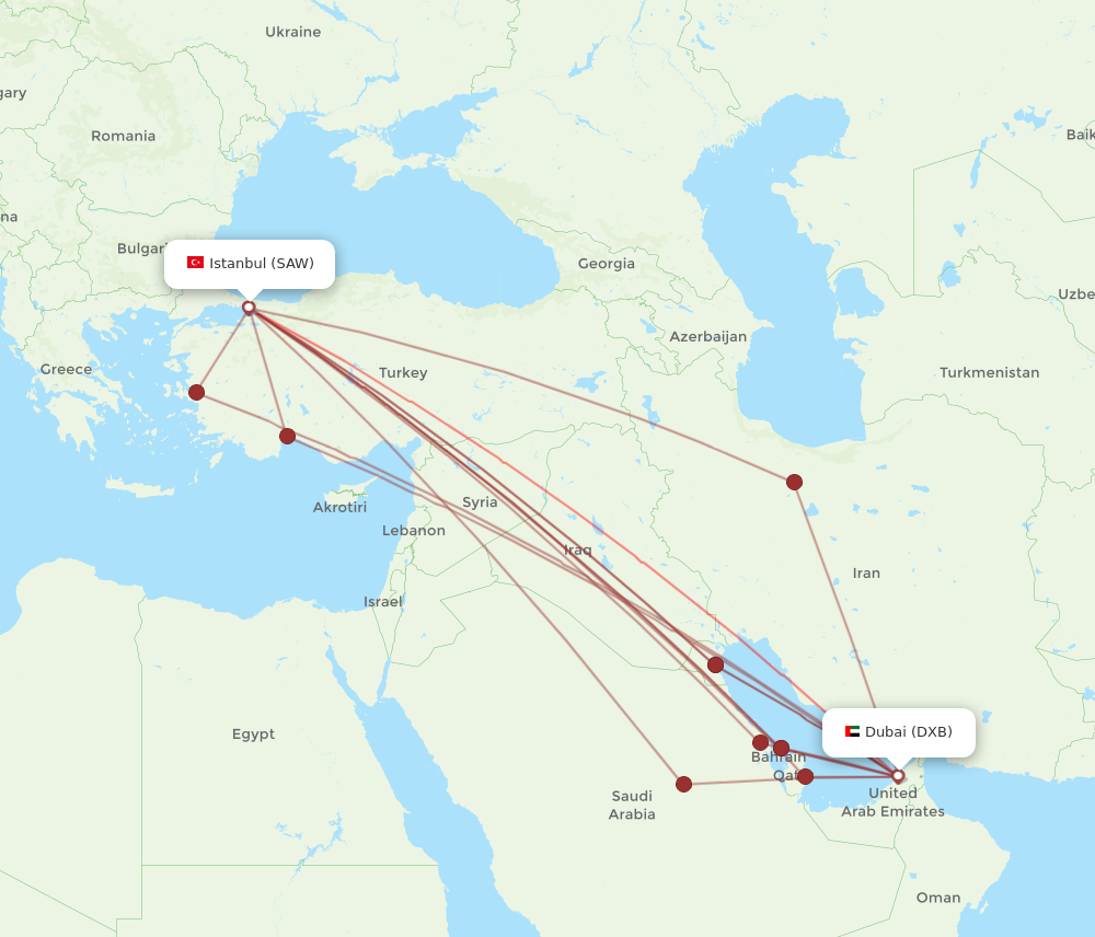 DXB to SAW flights and routes map