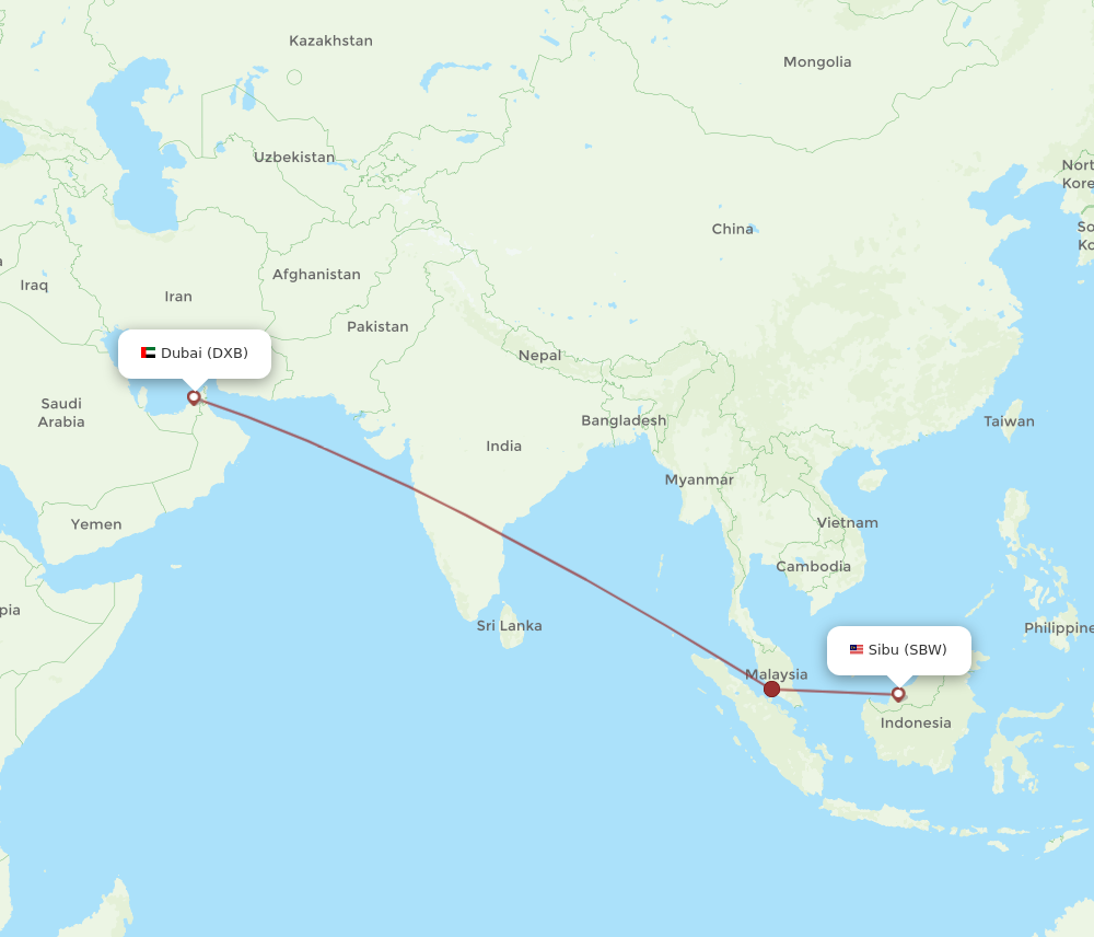 DXB to SBW flights and routes map