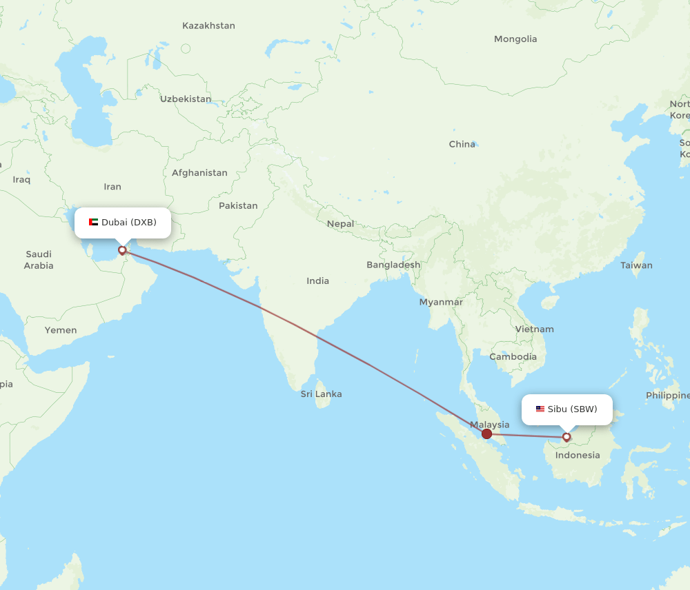 DXB-SBW flight routes