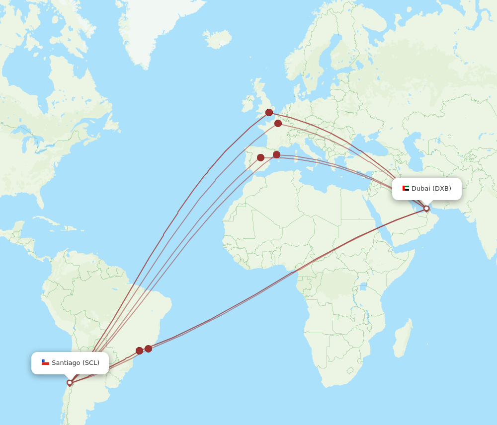 DXB-SCL flight routes