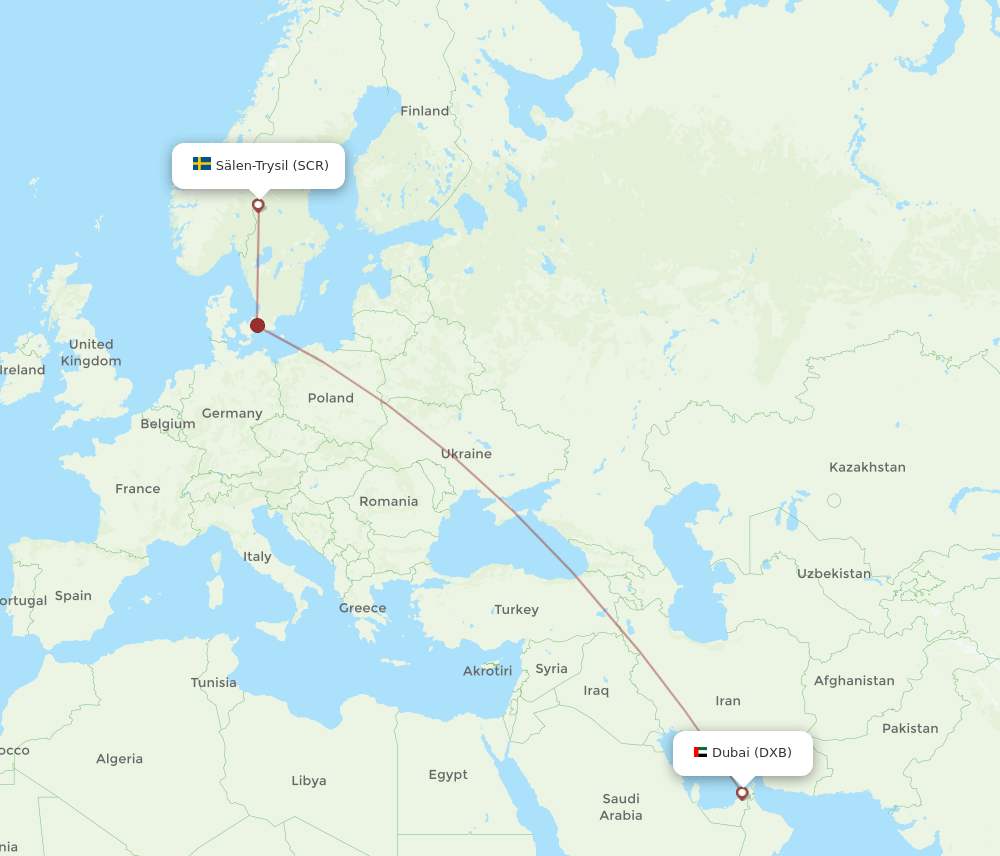 SCR to DXB flights and routes map
