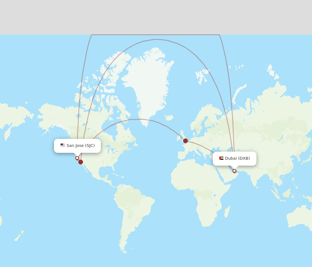 DXB-SJC flight routes
