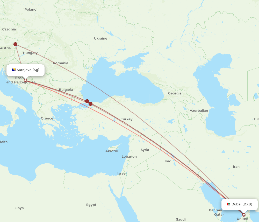 DXB-SJJ flight routes