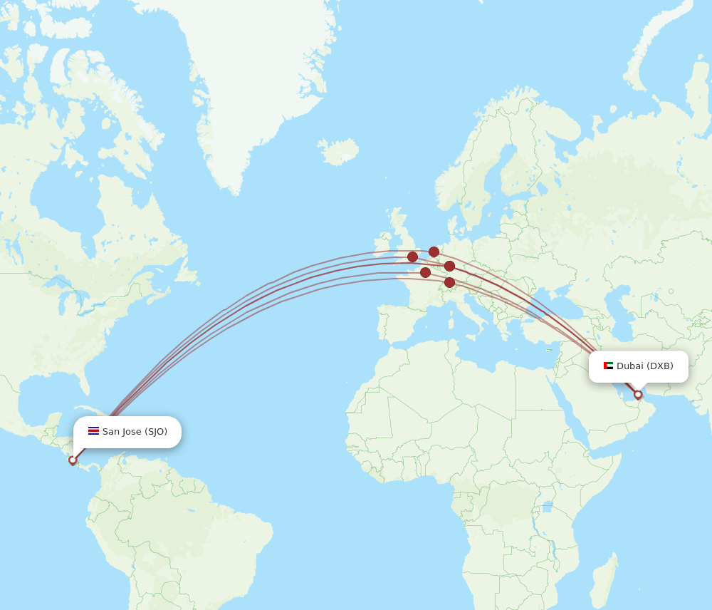 DXB-SJO flight routes