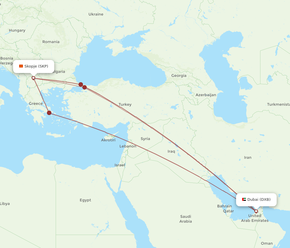 DXB-SKP flight routes
