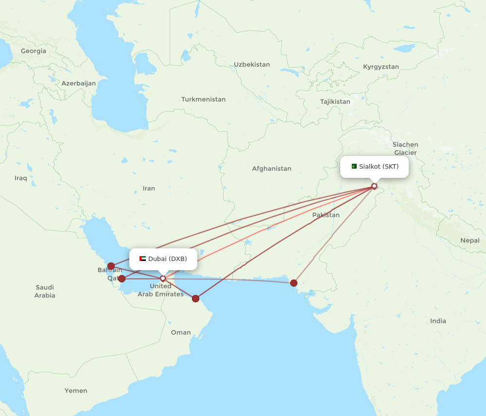 DXB to SKT flights and routes map