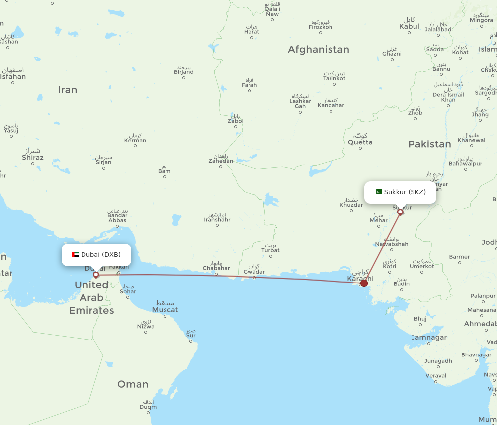 DXB to SKZ flights and routes map