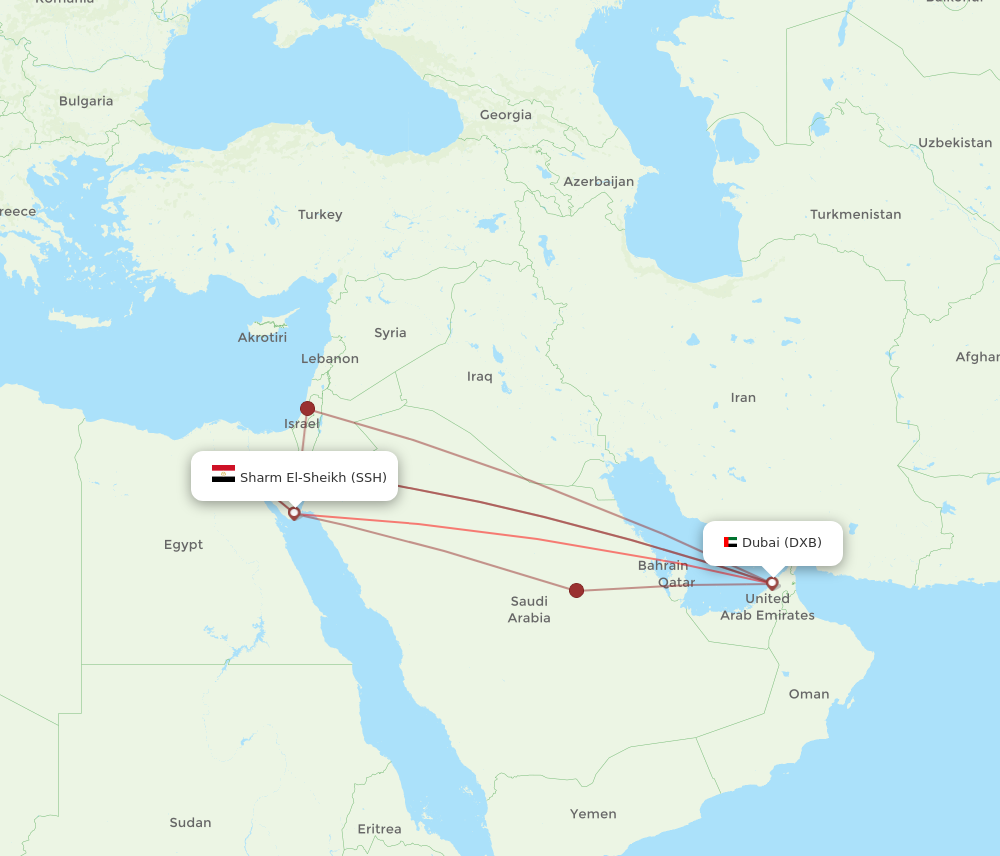 DXB to SSH flights and routes map