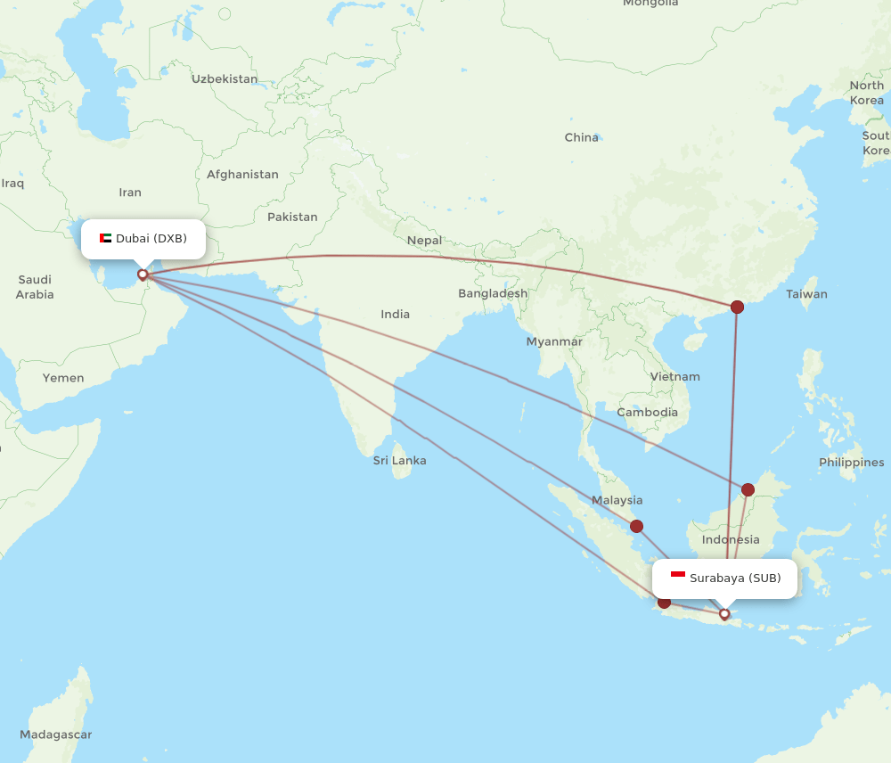DXB-SUB flight routes