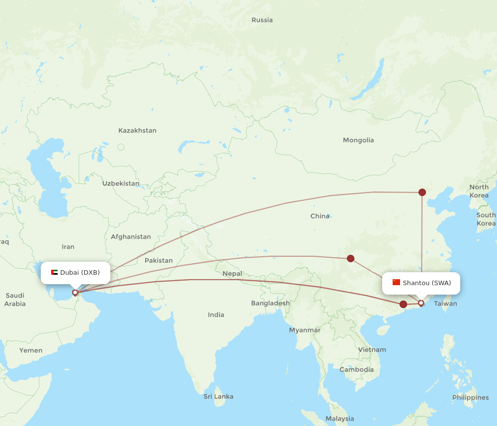 DXB-SWA flight routes