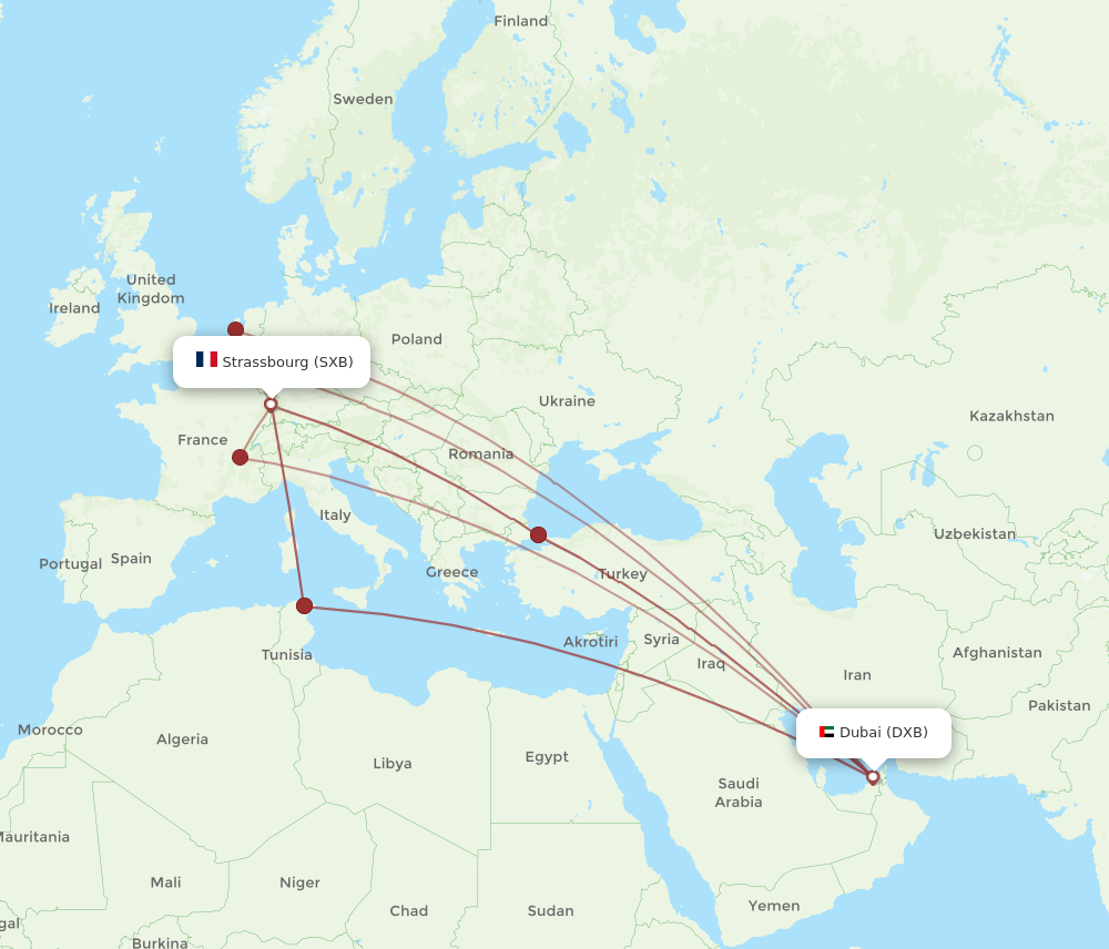 DXB to SXB flights and routes map