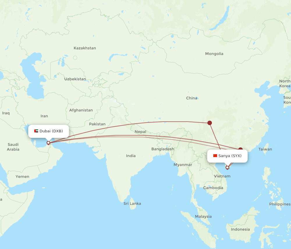 DXB-SYX flight routes