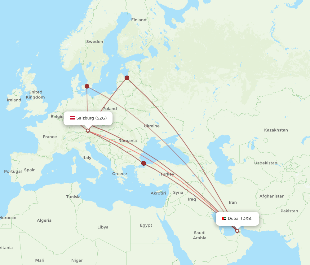 DXB-SZG flight routes