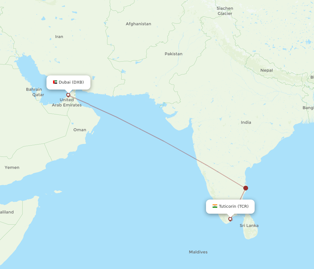 DXB to TCR flights and routes map