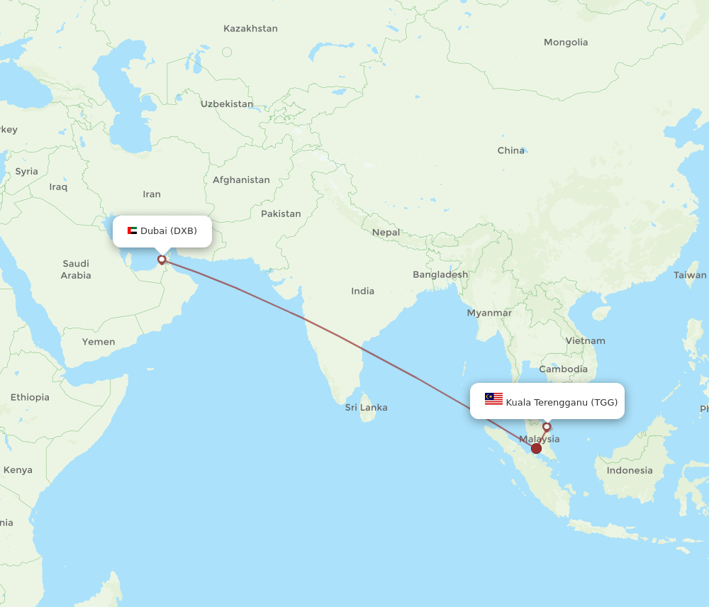 TGG to DXB flights and routes map