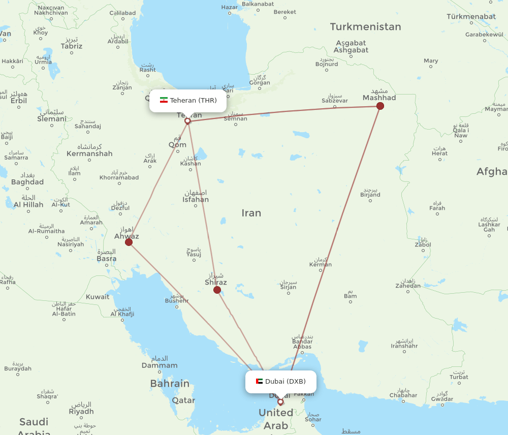 DXB-THR flight routes