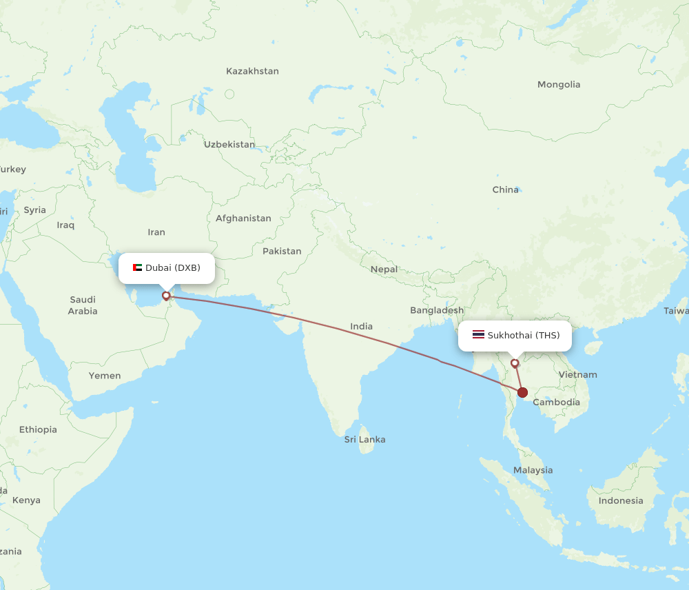 DXB-THS flight routes