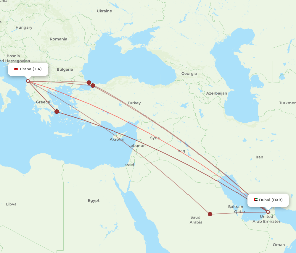 DXB to TIA flights and routes map