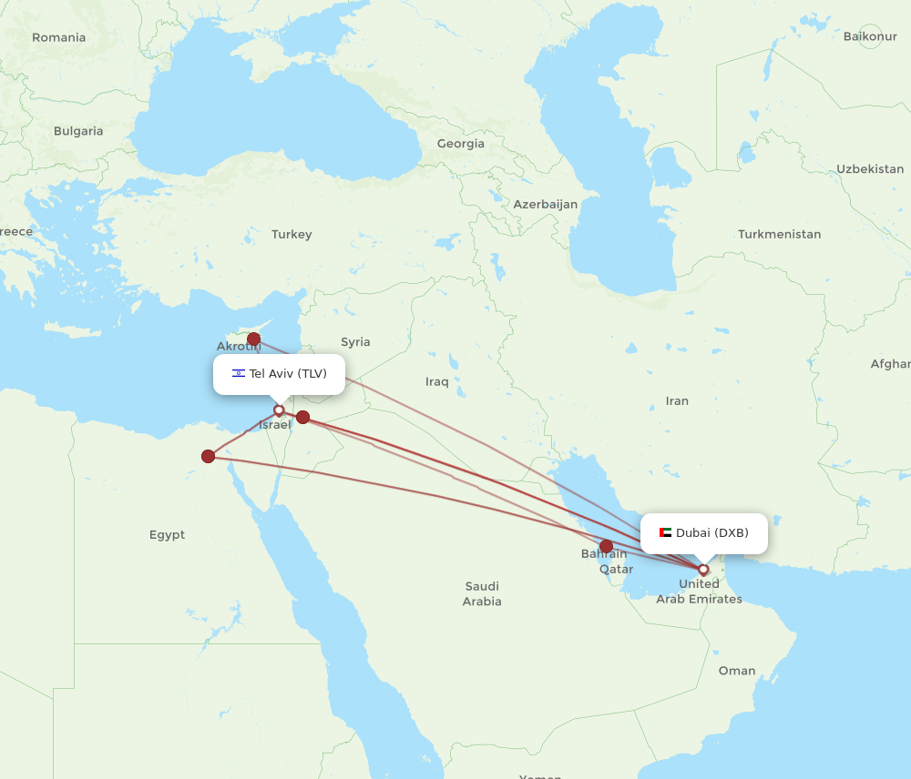 DXB to TLV flights and routes map